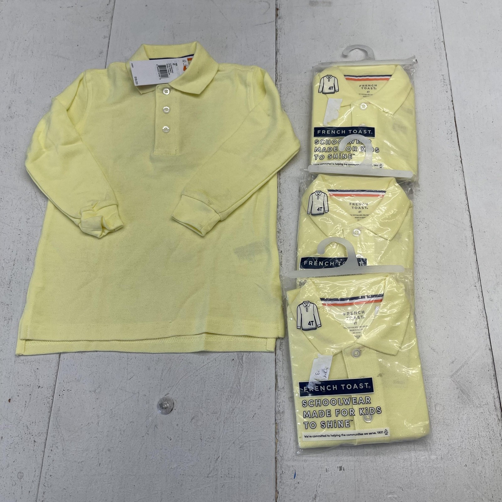 French Toast Polo Shirt Boys 4T Yellow Long Sleeve Pique School Uniform 4 Pack