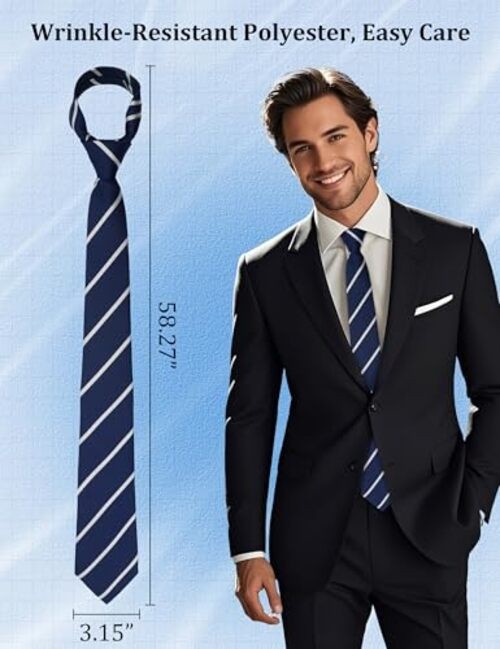 Striped Ties for Men 3.15″ Classic Plaid Pattern Mens Necktie for Navy White