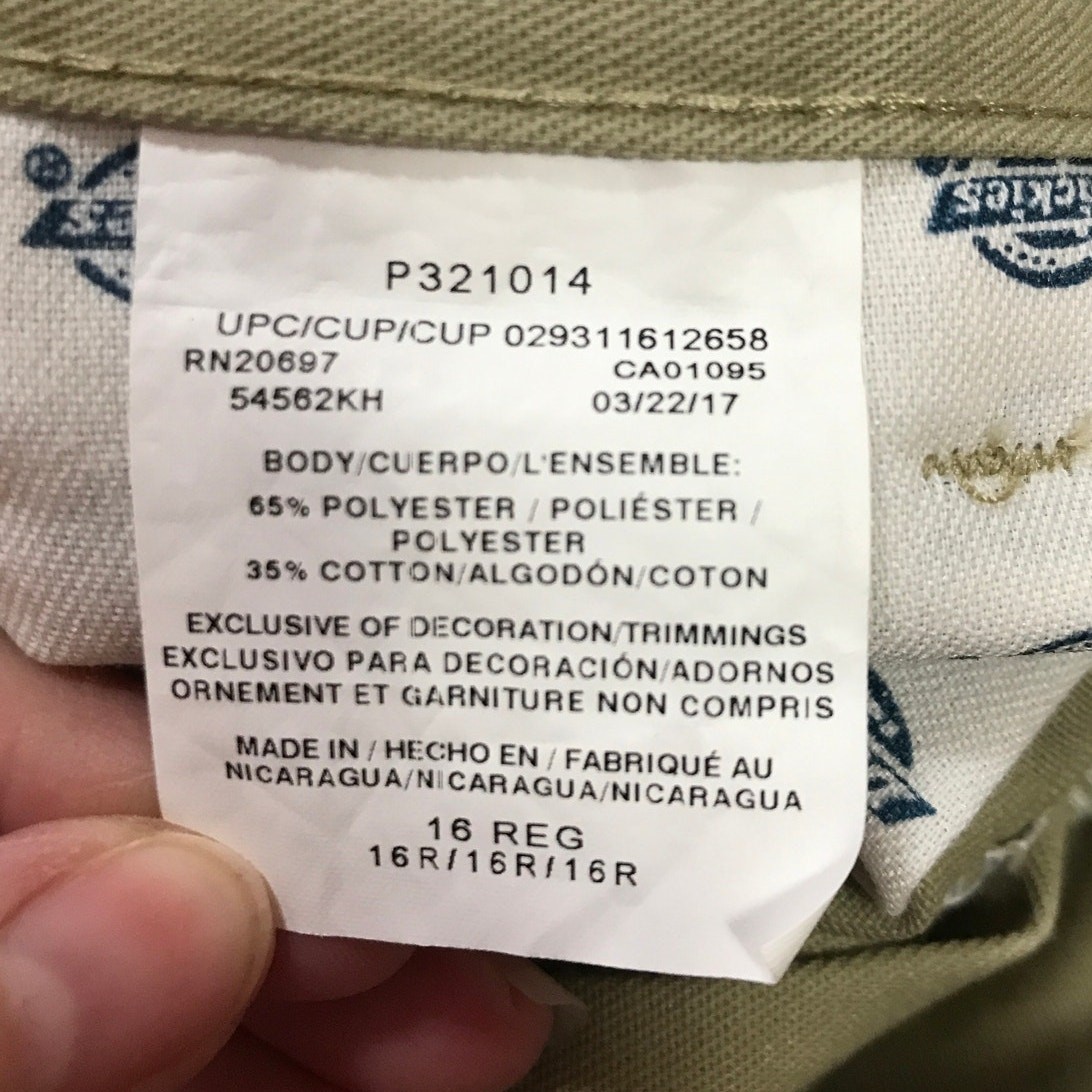 Dickies Khaki Uniform Flat Front Adjustable Waist Shorts Boys 16 Reg