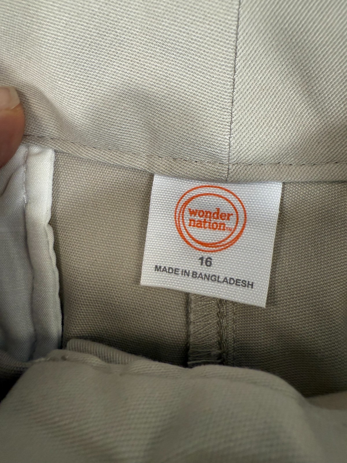 Wonder Nation School Uniform Chino Pants Boys 16 Beige Flat Front Pockets NWT