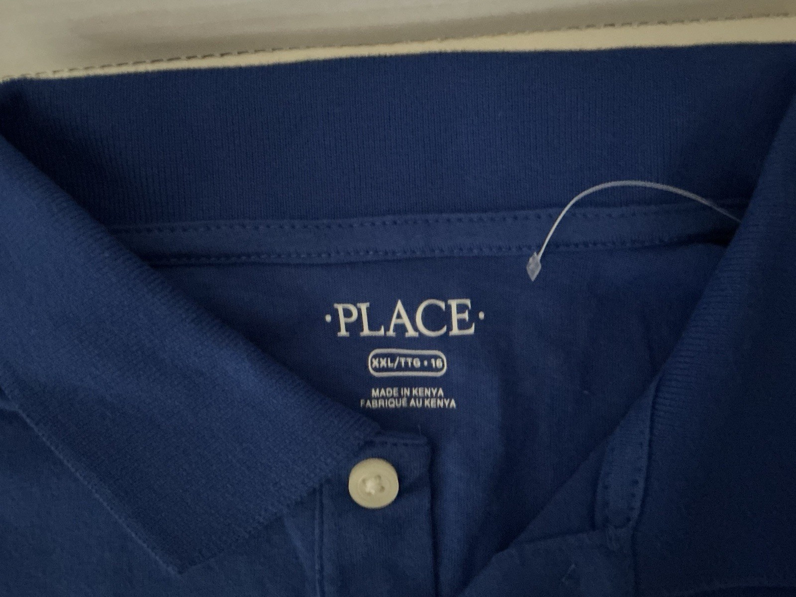 PLACE Boys Blue Polo Shirt XL/TG 16 Uniform Short Sleeve Solid Button