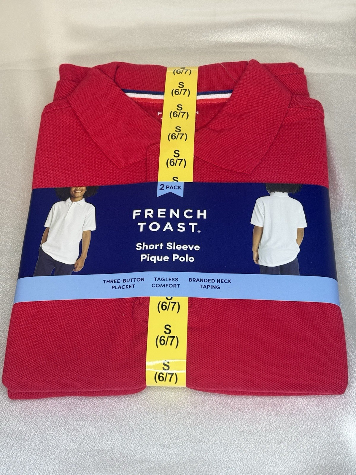 2pk French Toast Polo Pique Short Sleeve School Uniform Boys Sz S 6/7 red