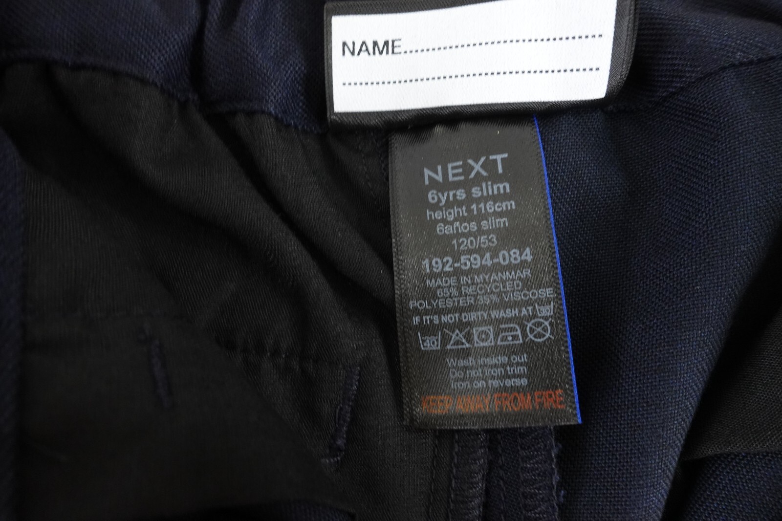 NEXT School Boys 6 Slim Waist Navy Blue Flat Front Straight Leg Uniform Pant NWT