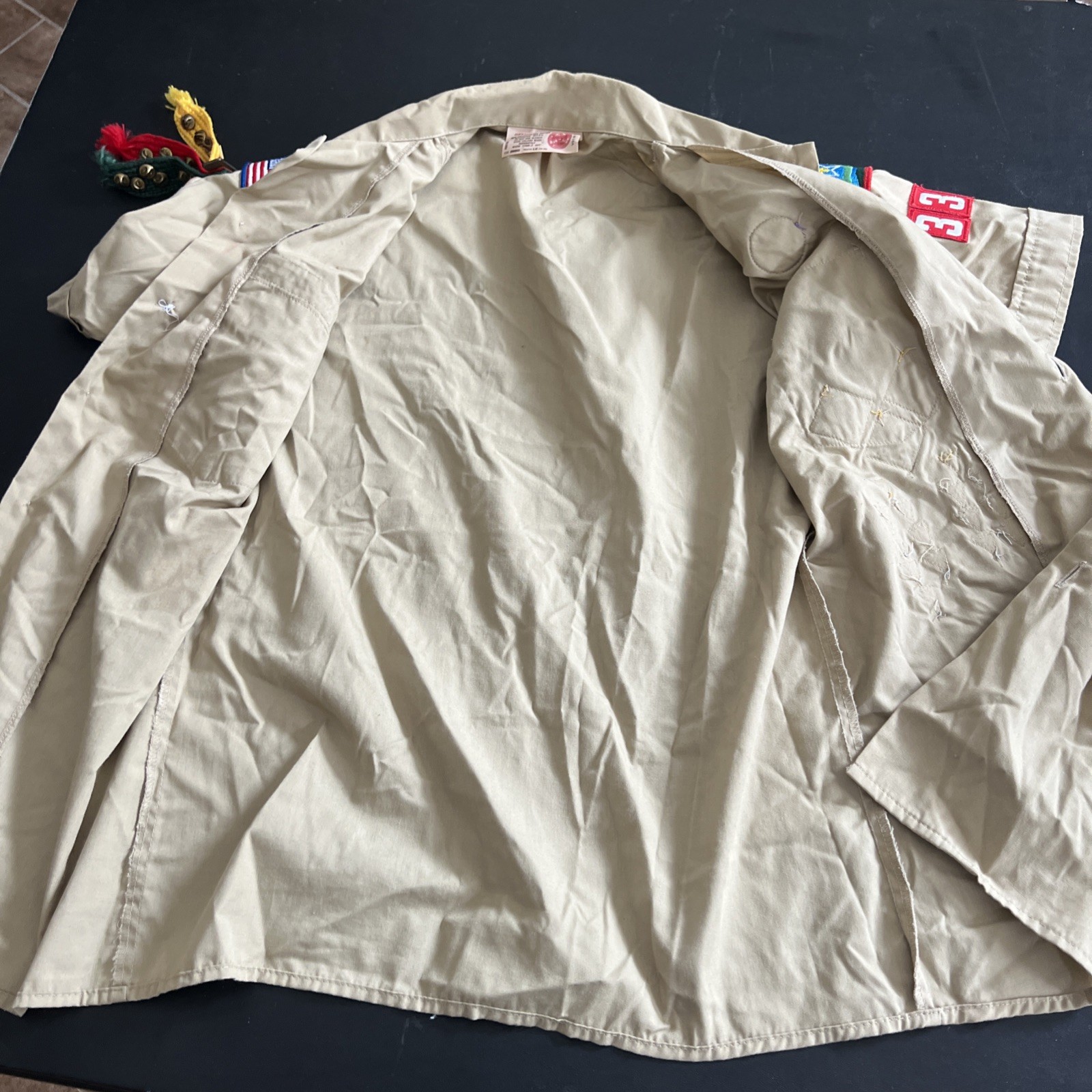 VTG BSA Boys Youth LG Uniform Shirt Tan East Texas. Patches, Pins