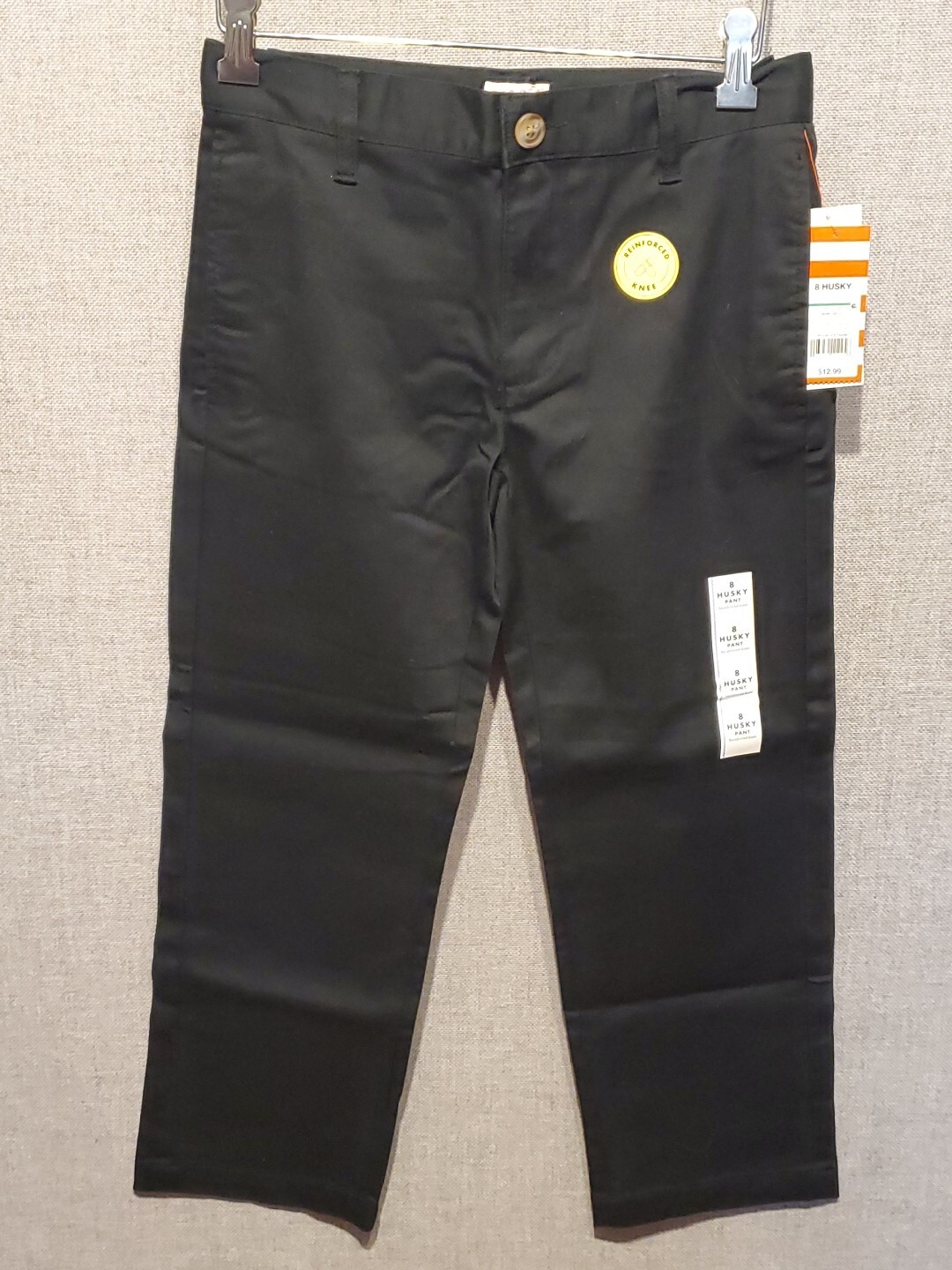 Cat & Jack Boys Uniform Chino Pants Ultimate Flat Front Black 8 Husky New W Tags