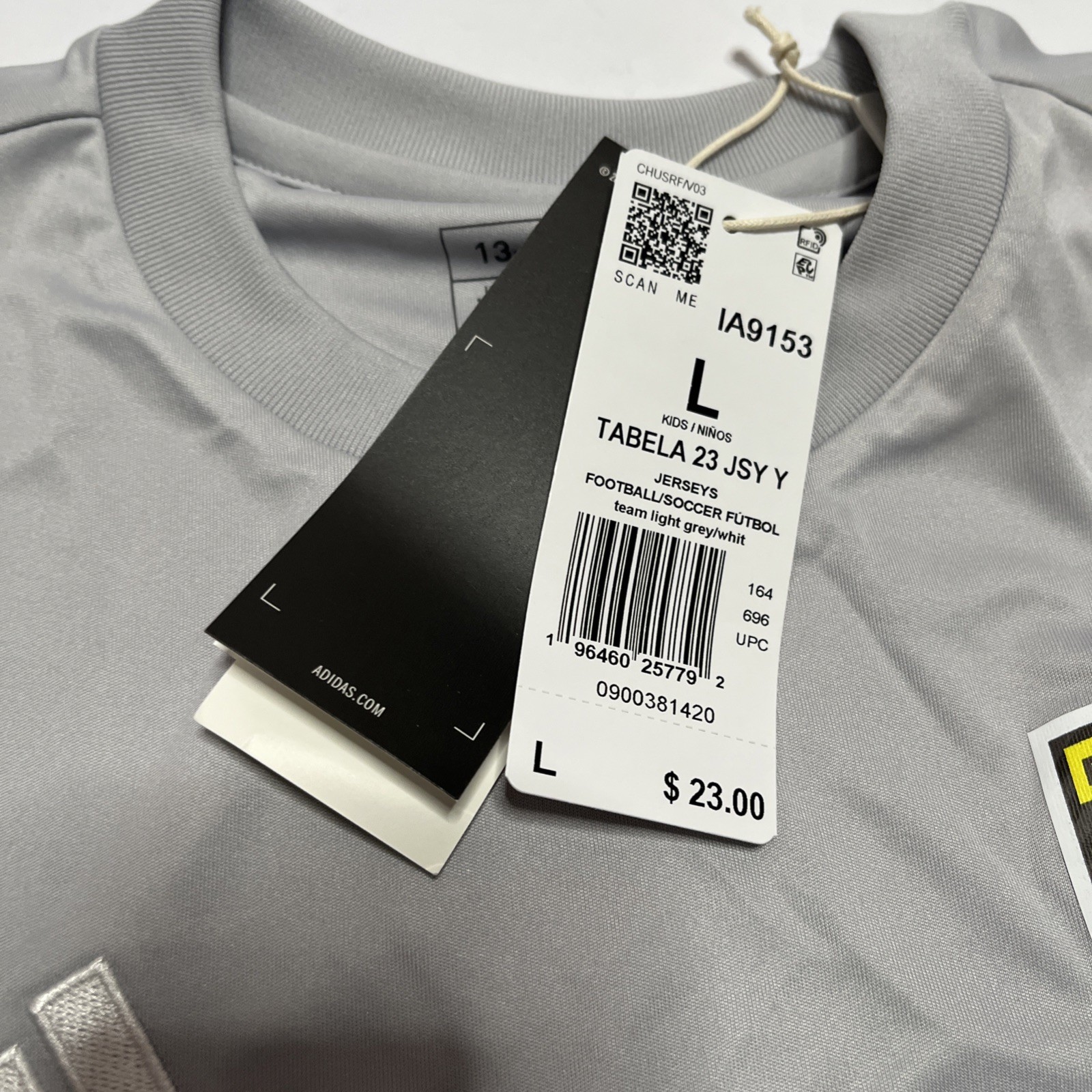 Adidas Youth Futbol Soccer Jersey Light Gray & White East Hanover Size Large