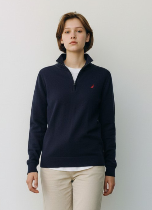Nautica Kids Top Sz L 14-16 Navy Quarter Zip Pullover Size Long Sleeve Uniform