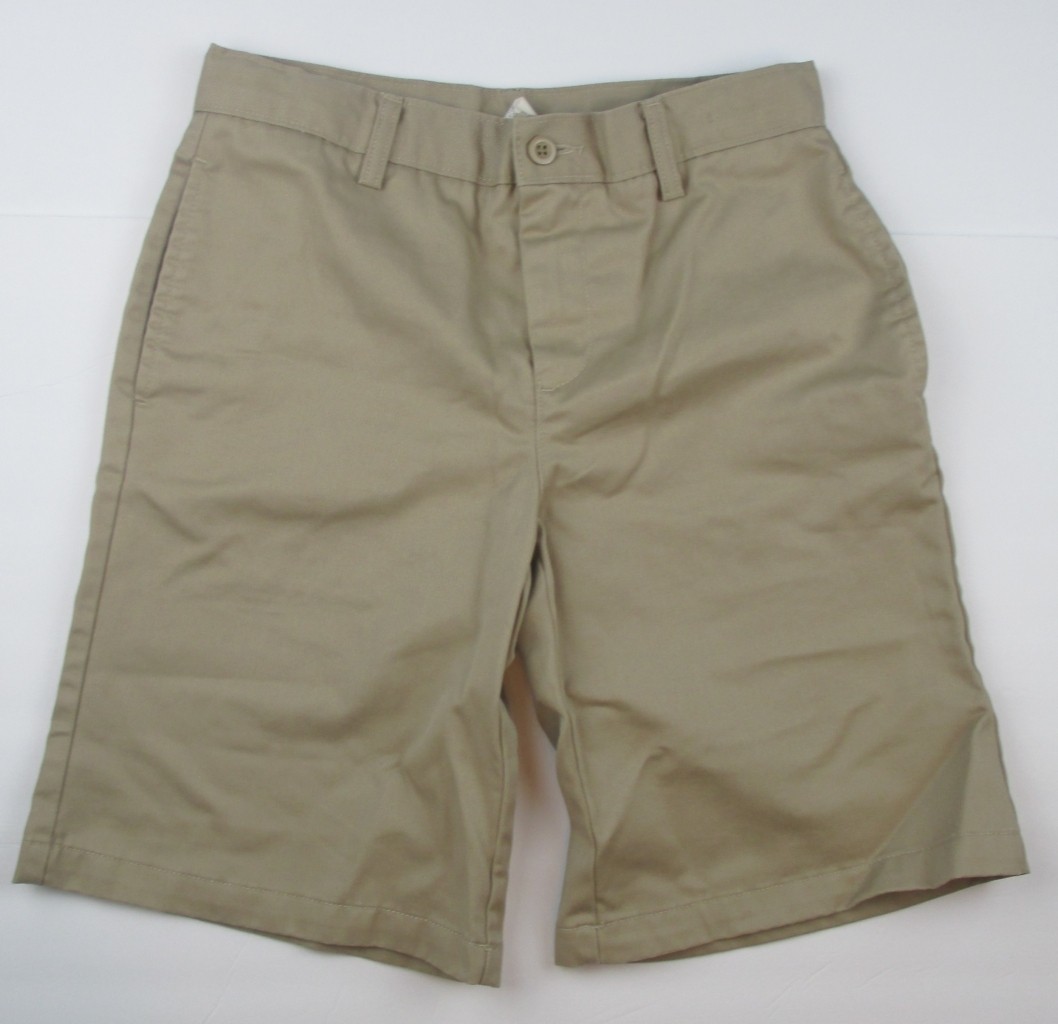 LANDS END Khaki School Uniform Plain Front Chino Shorts Boys 12 *NEW*
