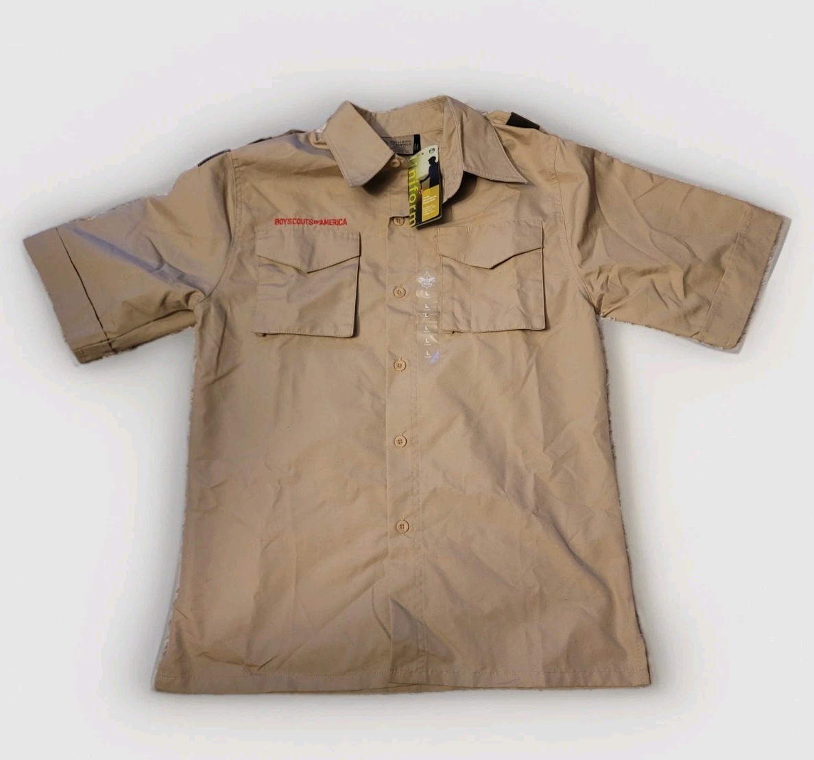 Boy Scouts of America Shirt Youth Large Tan Uniform Short Sleeve New With Tags