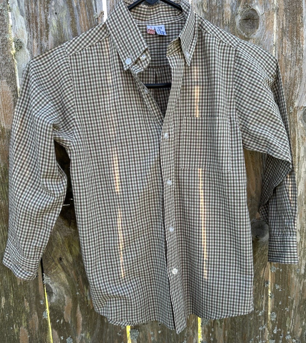 ORIENT EXPRESSED Size 7 Button Down Dress Shirt Brown Green Tiny Gingham