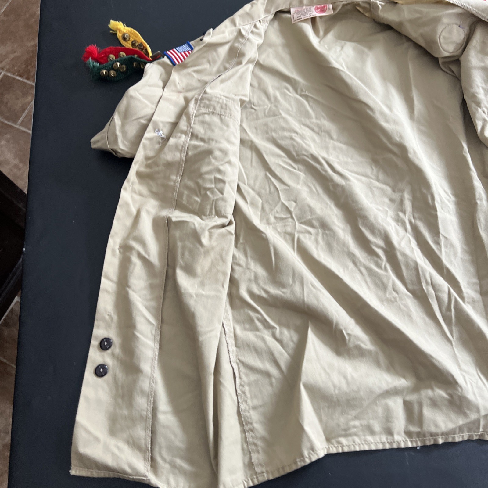 VTG BSA Boys Youth LG Uniform Shirt Tan East Texas. Patches, Pins