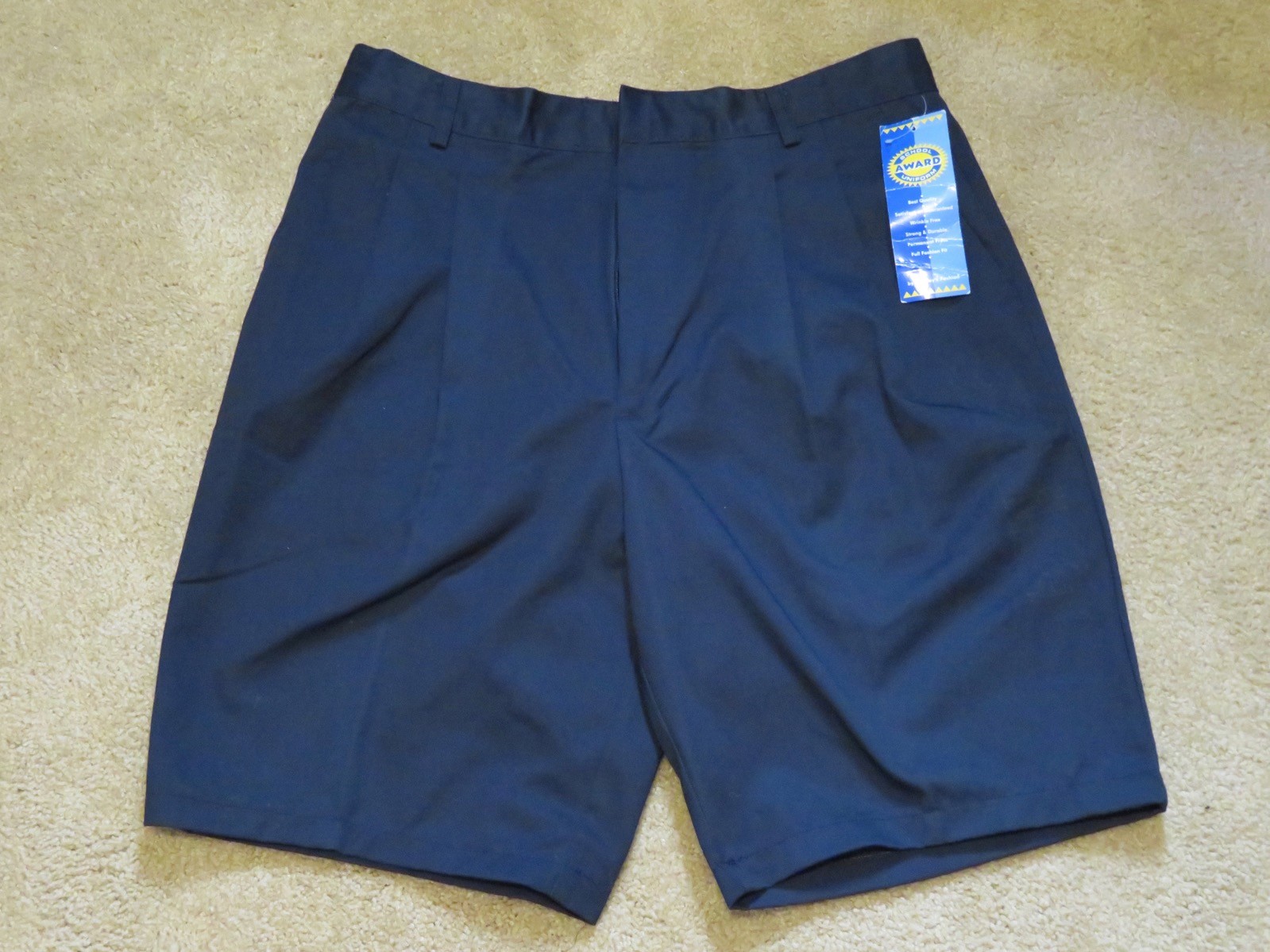 New Boy’s Award School Uniform Navy Blue Khaki Shorts Pleated Front Size 18