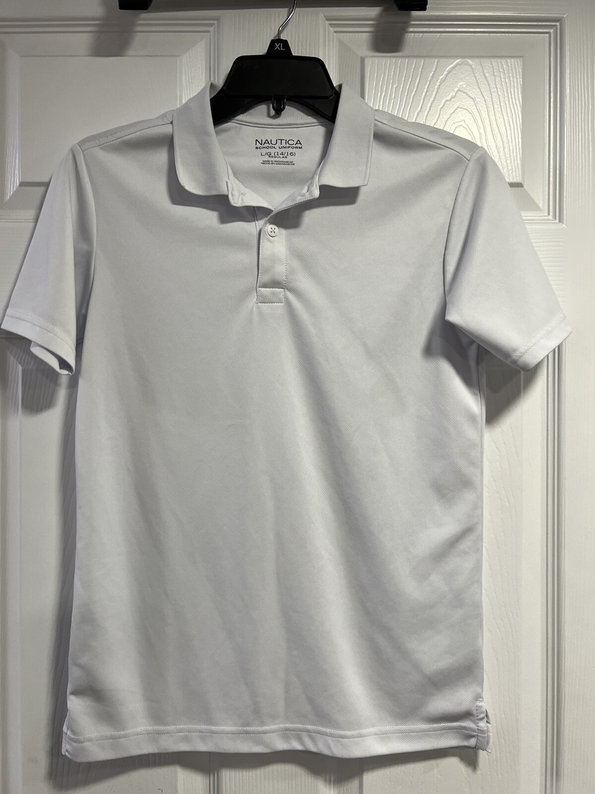 Nautica Boys Uniform Short Sleeve Performance – White ~ Size L (14/16)