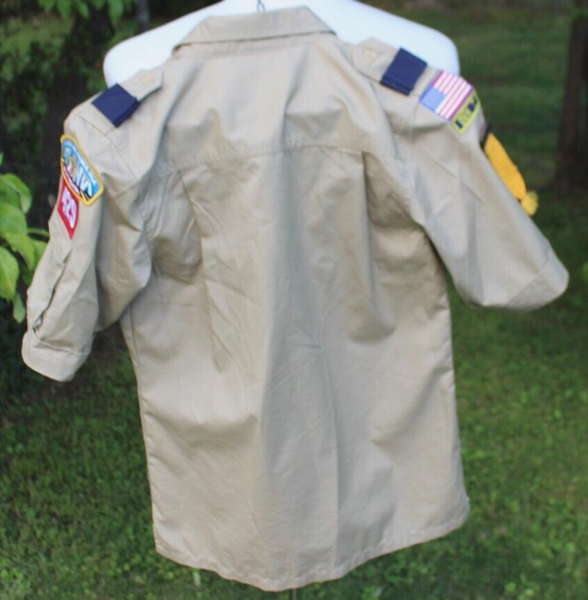 Boy Scouts Of America Button-Up Shirt Uniform Youth Sz Large Beige Short Sleeve