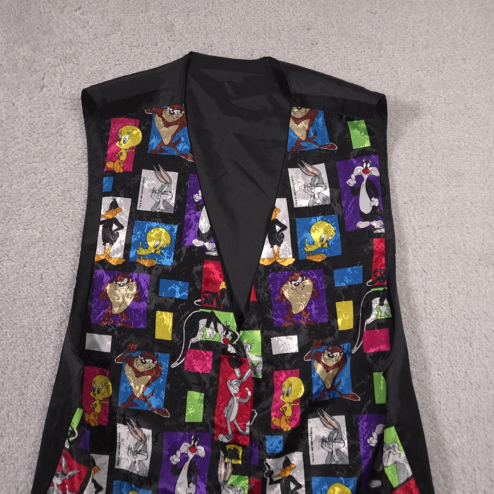Vintage Looney Tunes Vest Boys Large Black Multicolor Cartoon Character 90s