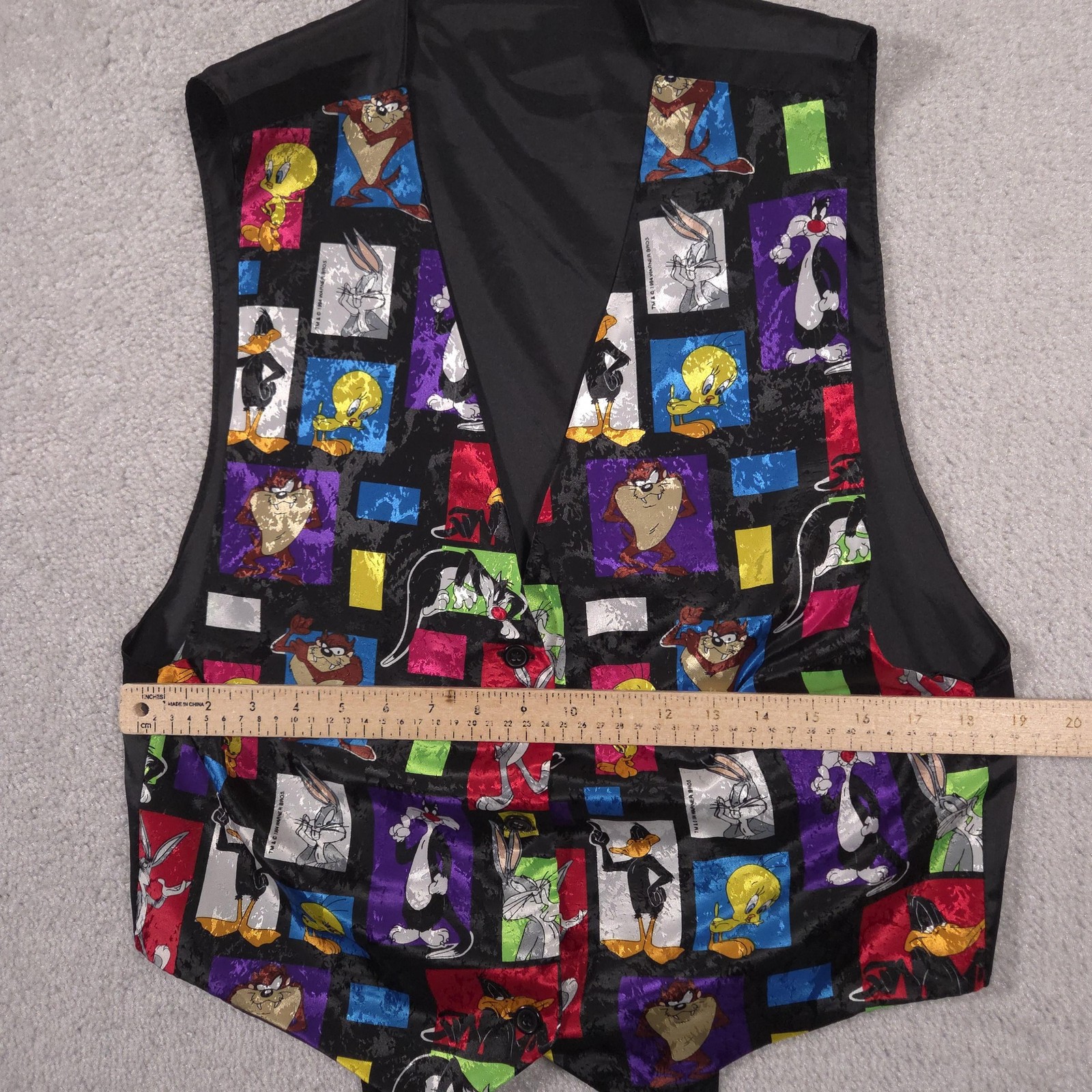 Vintage Looney Tunes Vest Boys Large Black Multicolor Cartoon Character 90s