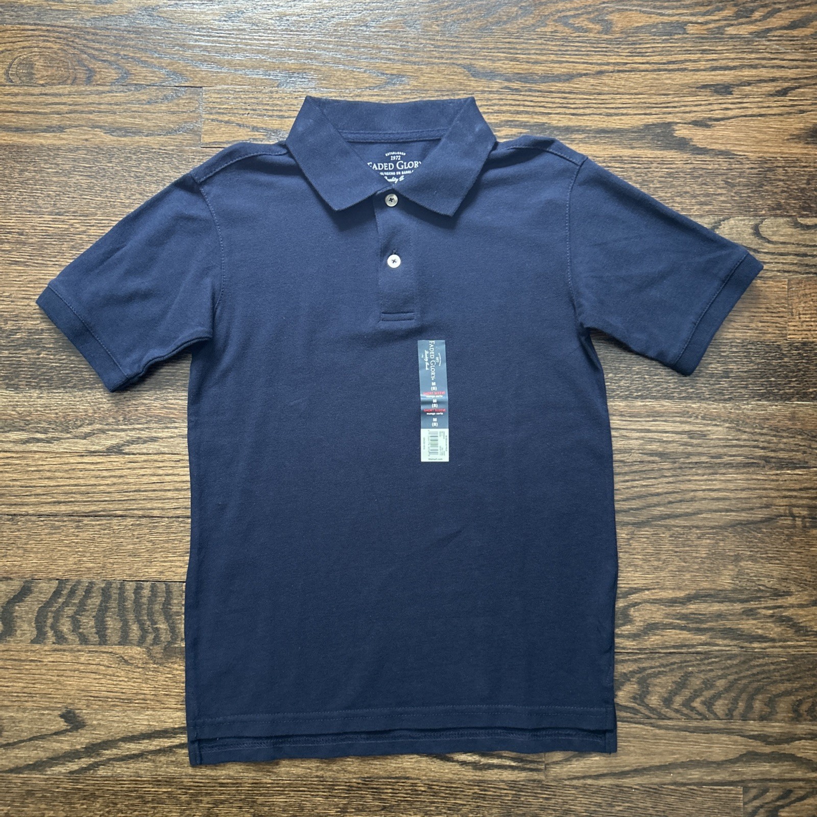 NEW Boys Polo Style Shirt Short Sleeve Faded Glory Navy Blue 100% Cotton Size 8