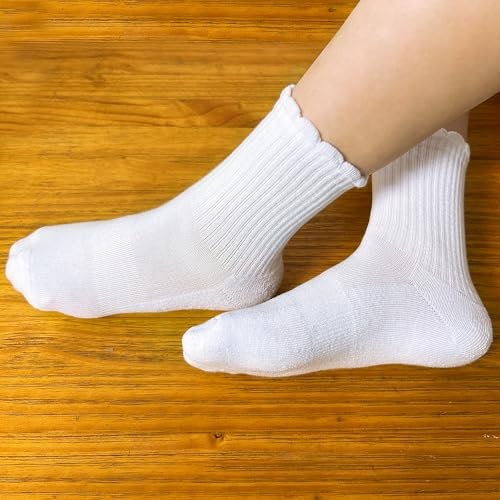 Ruffle Ankle Crew Socks School Uniform Dress Socks for 8-11 Years 4 Pairs White