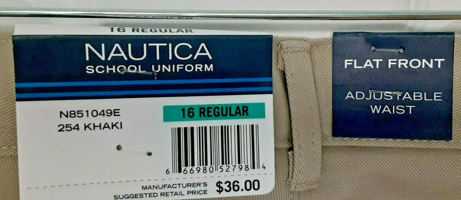 NWT Boys 16R NAUTICA Pants Stretch Khaki Adj. Waist Dressy Casual School Uniform