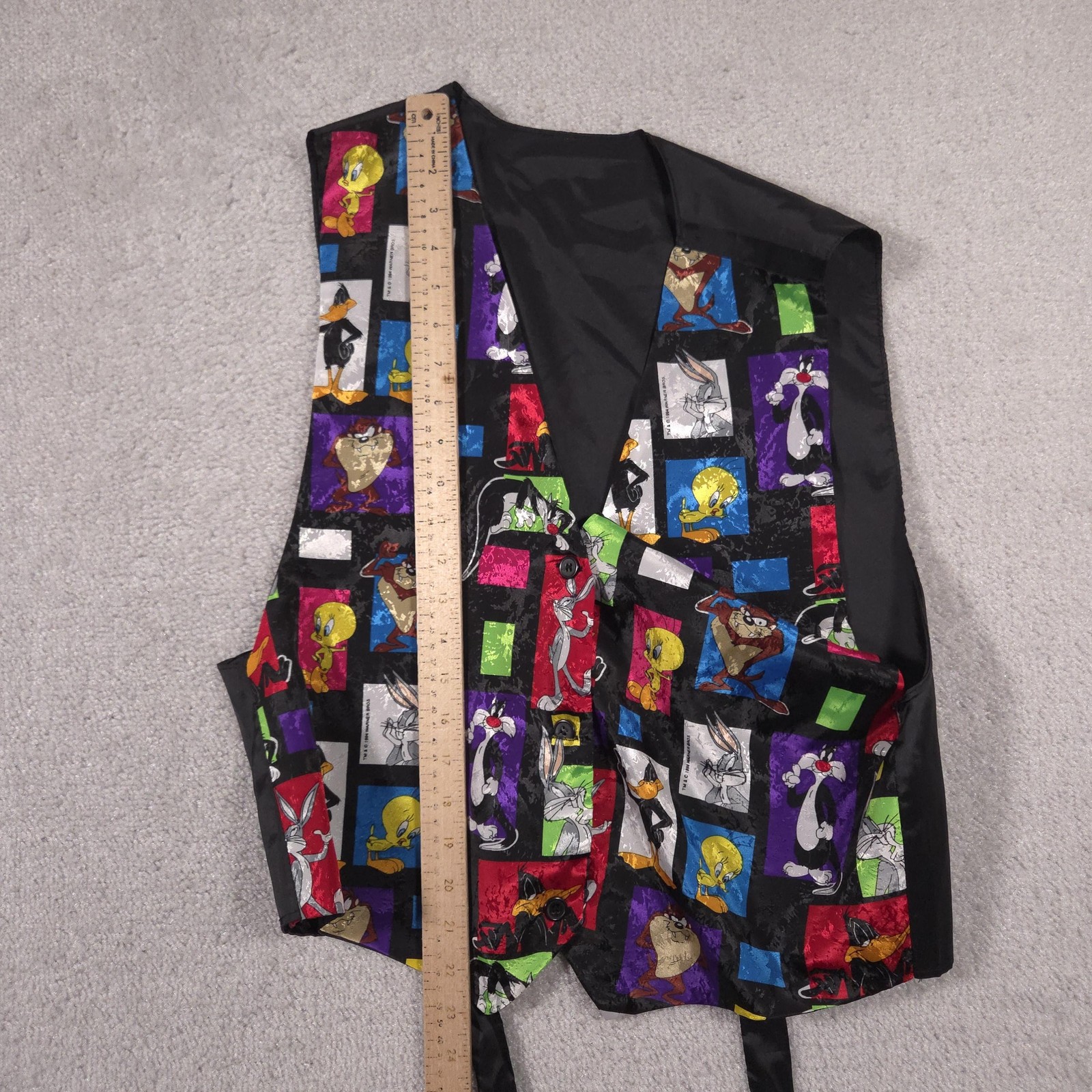 Vintage Looney Tunes Vest Boys Large Black Multicolor Cartoon Character 90s
