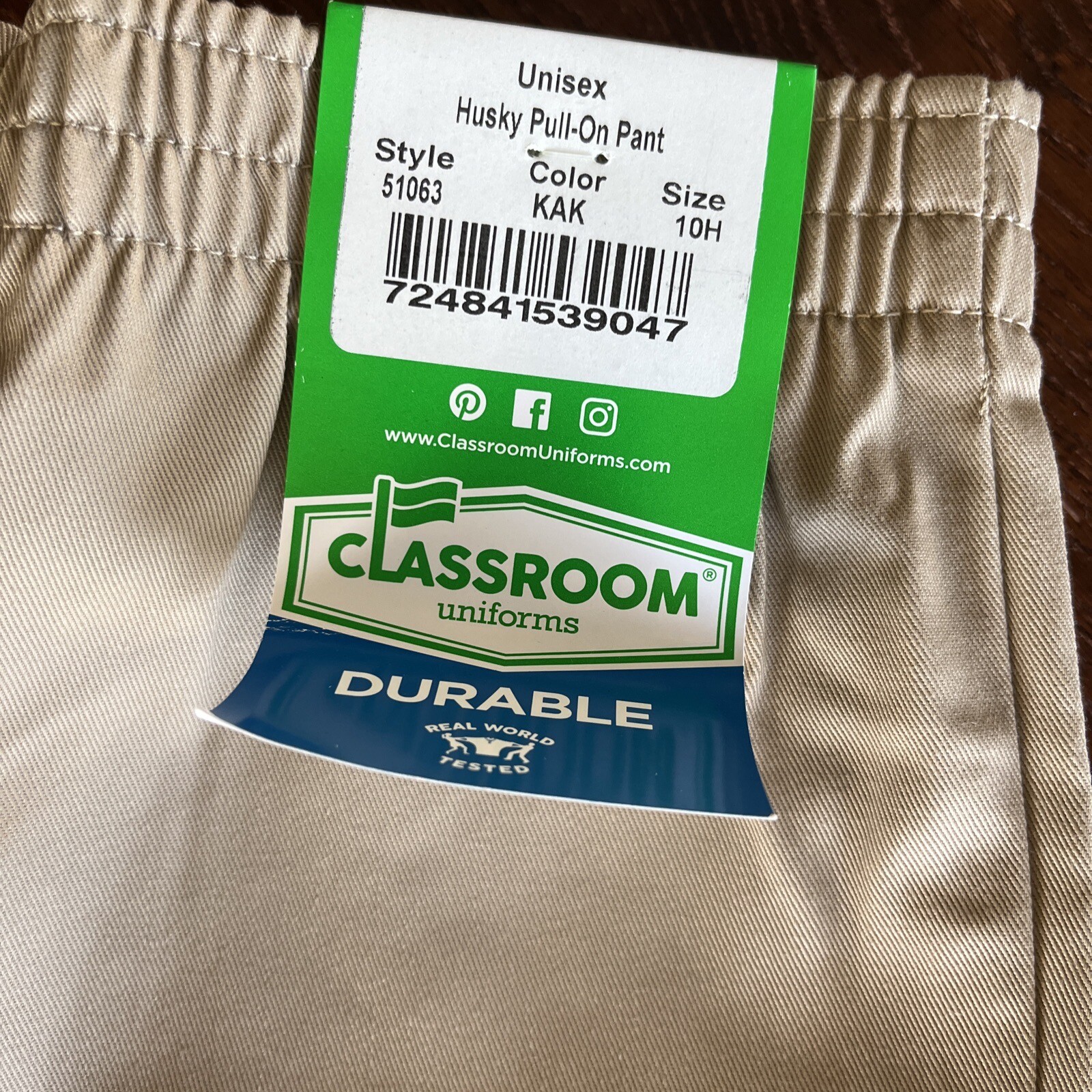 Classroom Uniforms Size 10 Husky Boys Elastic Waist Pants Khaki NWT