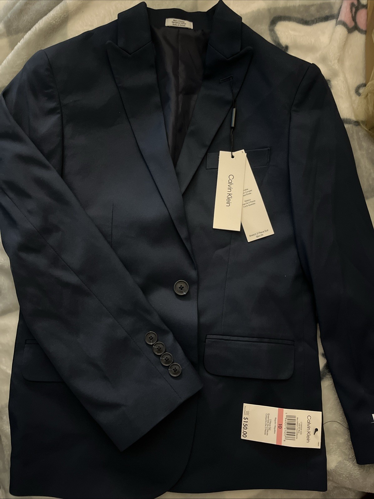 Calvin Klein Kids Blazer Size 10 Navy Blue Button Up Long Sleeve