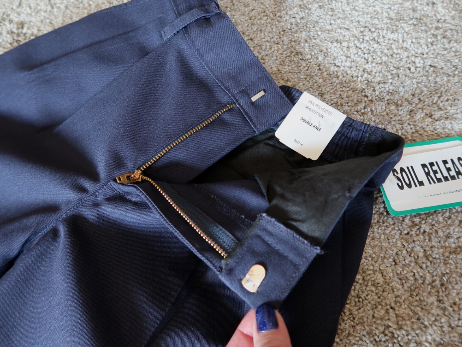 boys girls school uniform pants navy blue with pockets, easy care wrinkle free