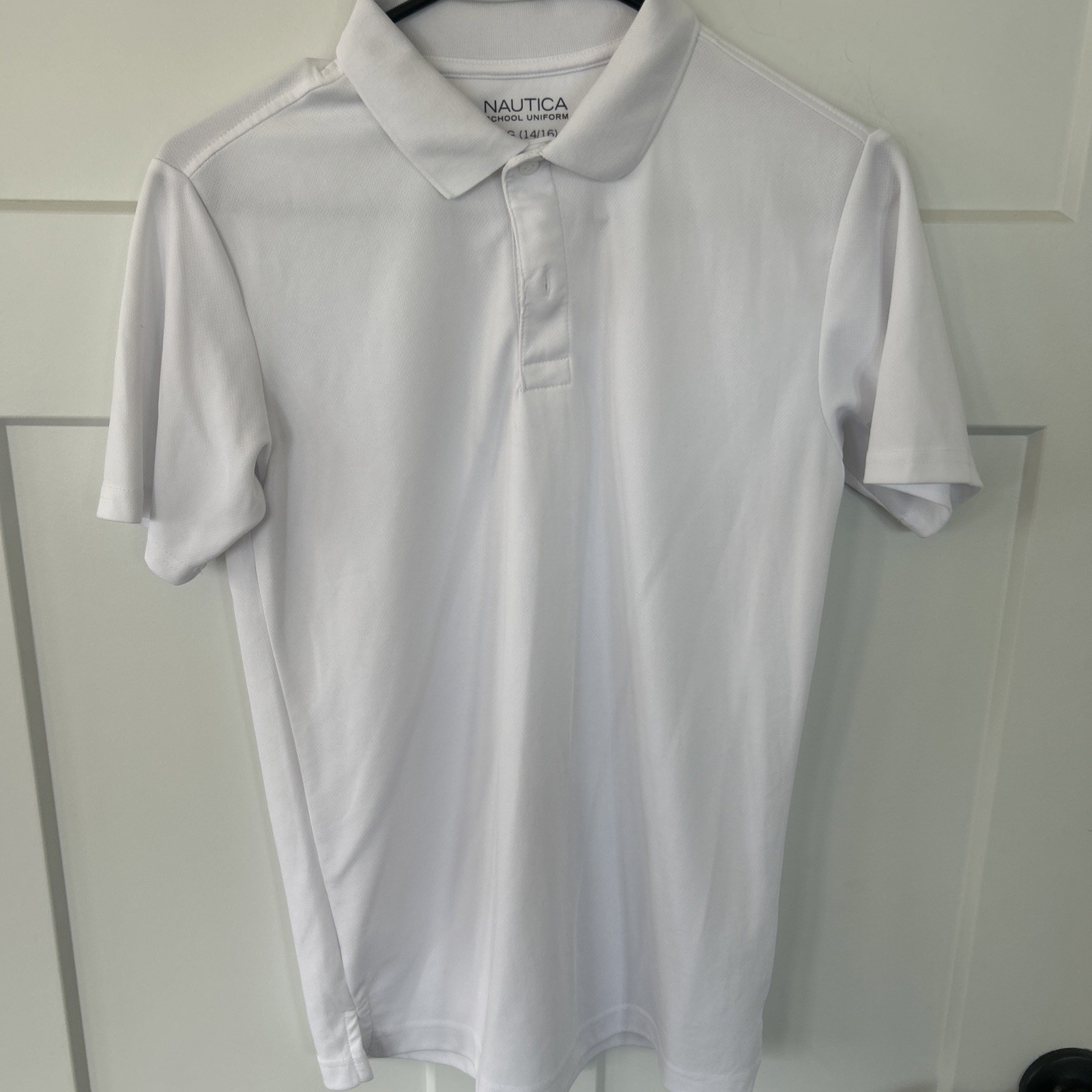 Nautica School Uniform White Short Sleeve Polo Shirt Youth Boys Size L G 14 16