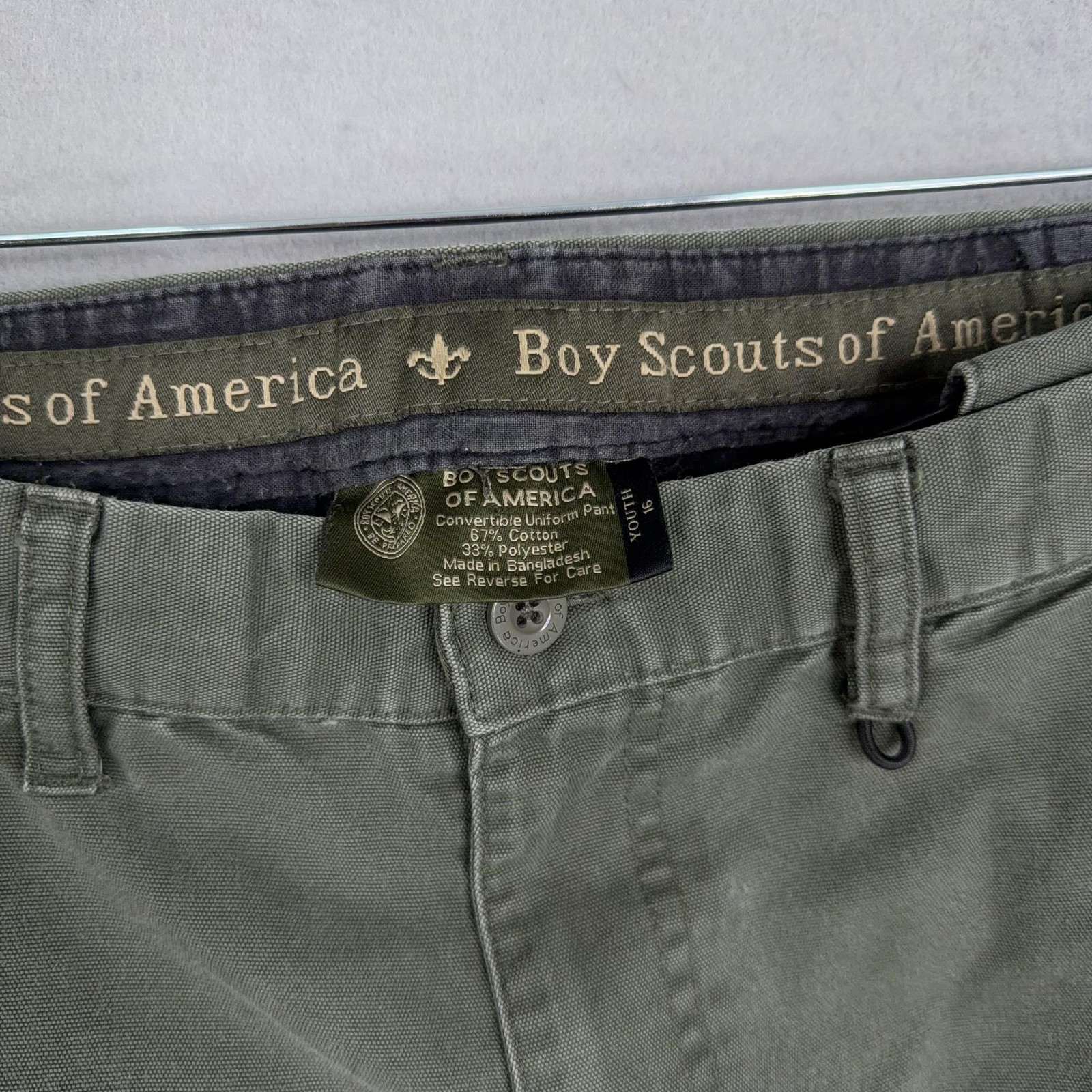 Boy Scouts Of America Pants Boys 16 Green Convertible Cargo Uniform Zip Off