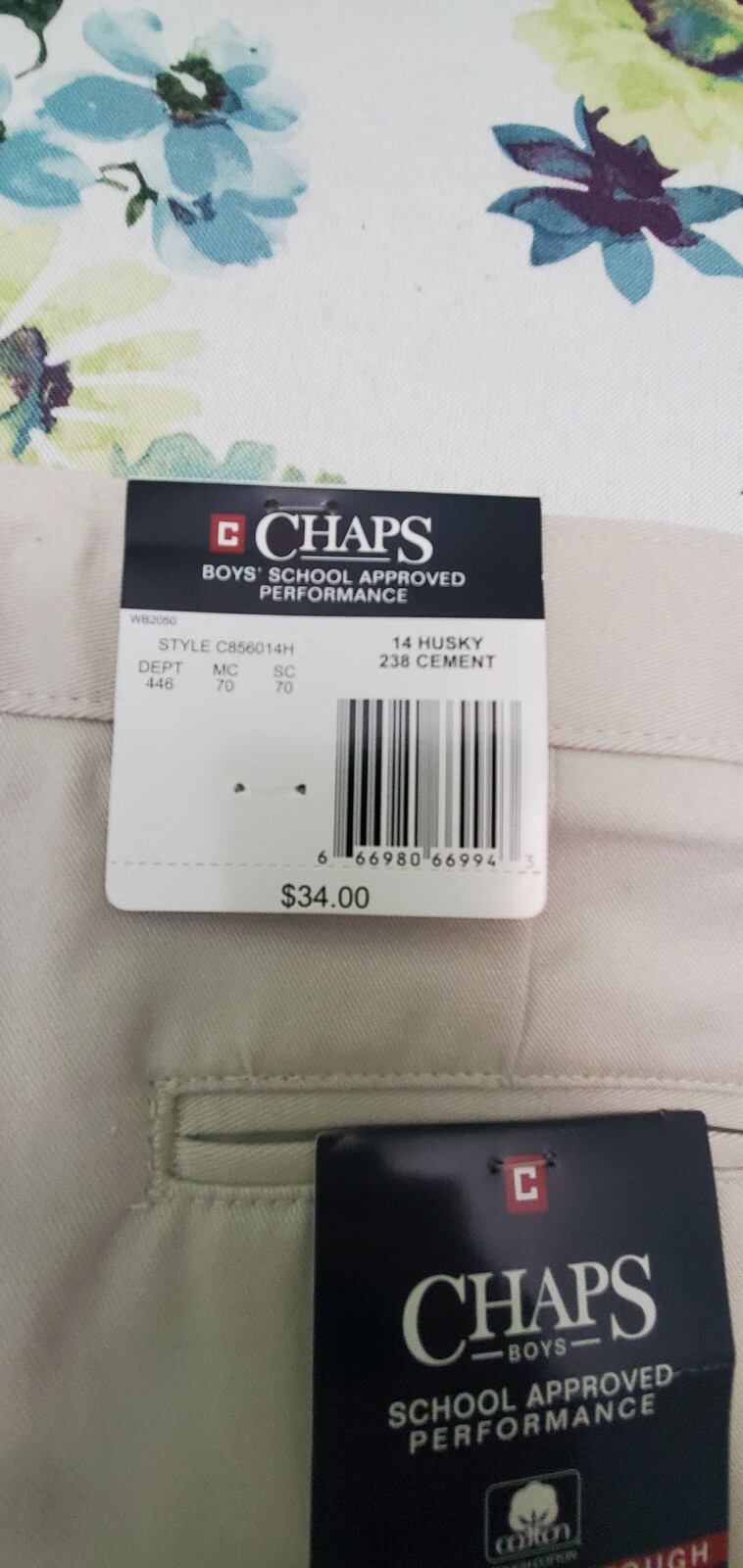 Chaps Boys’ School Approved Performance cement Pants Size 14 husky