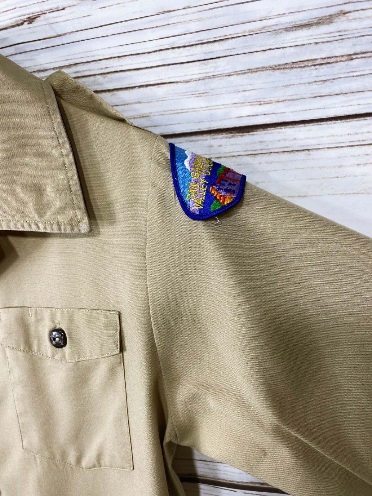 Boy Scouts Of America Boys Shirt Sz L Khaki Collared Button Up Pockets Official