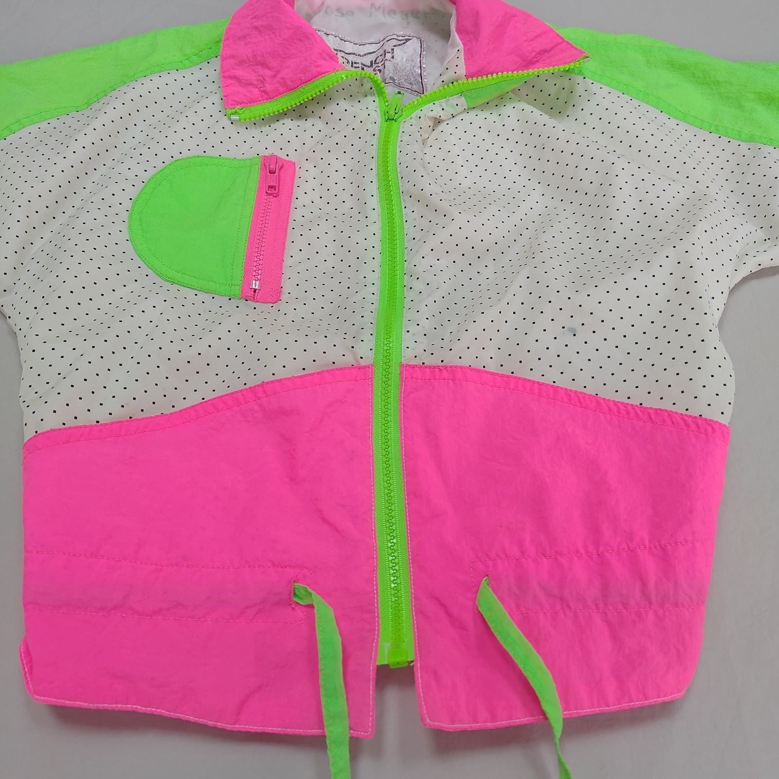 Vintage French Toast Neon 80s 90s Kids Pink Zip Up Windbreaker Colorblock Size 6