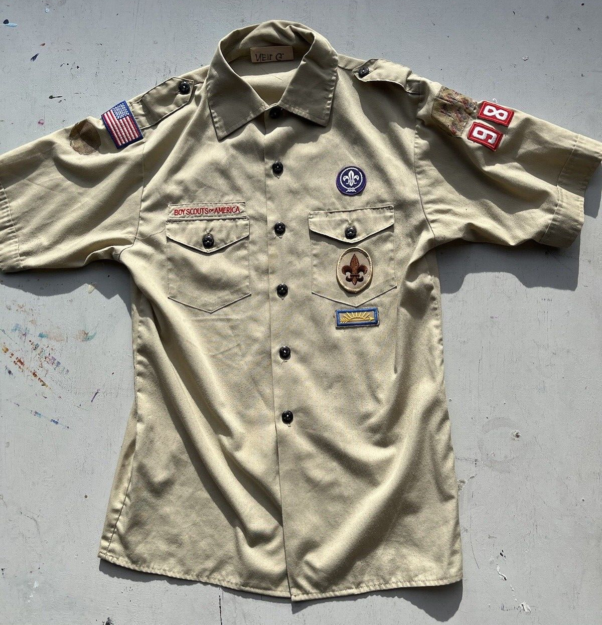 Kid’s Boy Scouts of America Shirt Beige Uniform Official L Chief Outdoors Camp