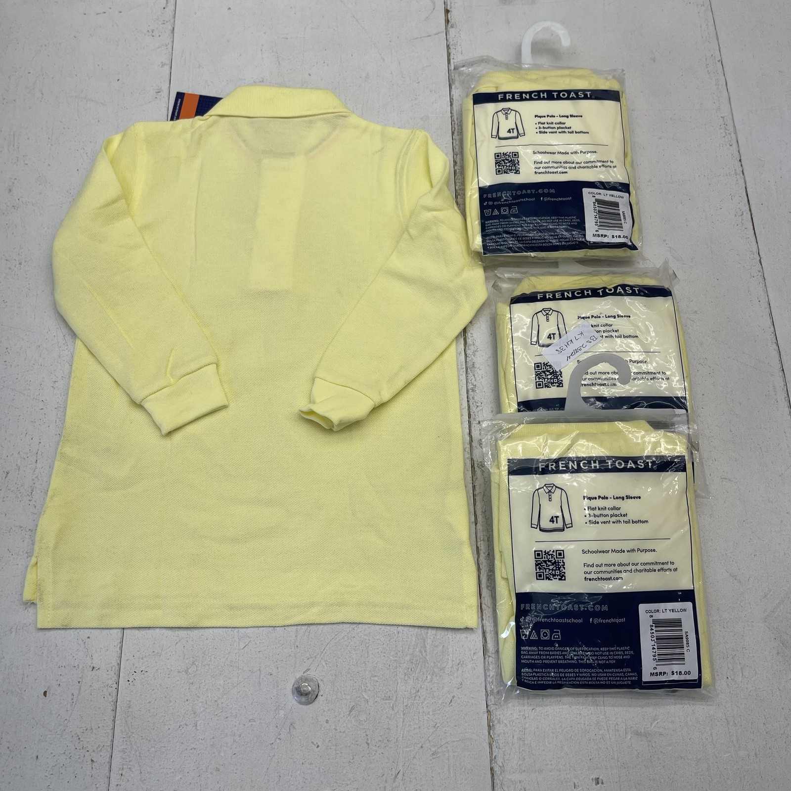 French Toast Polo Shirt Boys 4T Yellow Long Sleeve Pique School Uniform 4 Pack