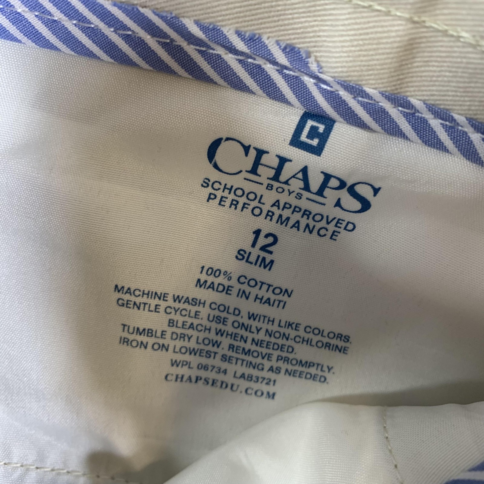 Chaps Pants Boys 12 Slim Cement Pleated Front Adjustable Waist School Uniform