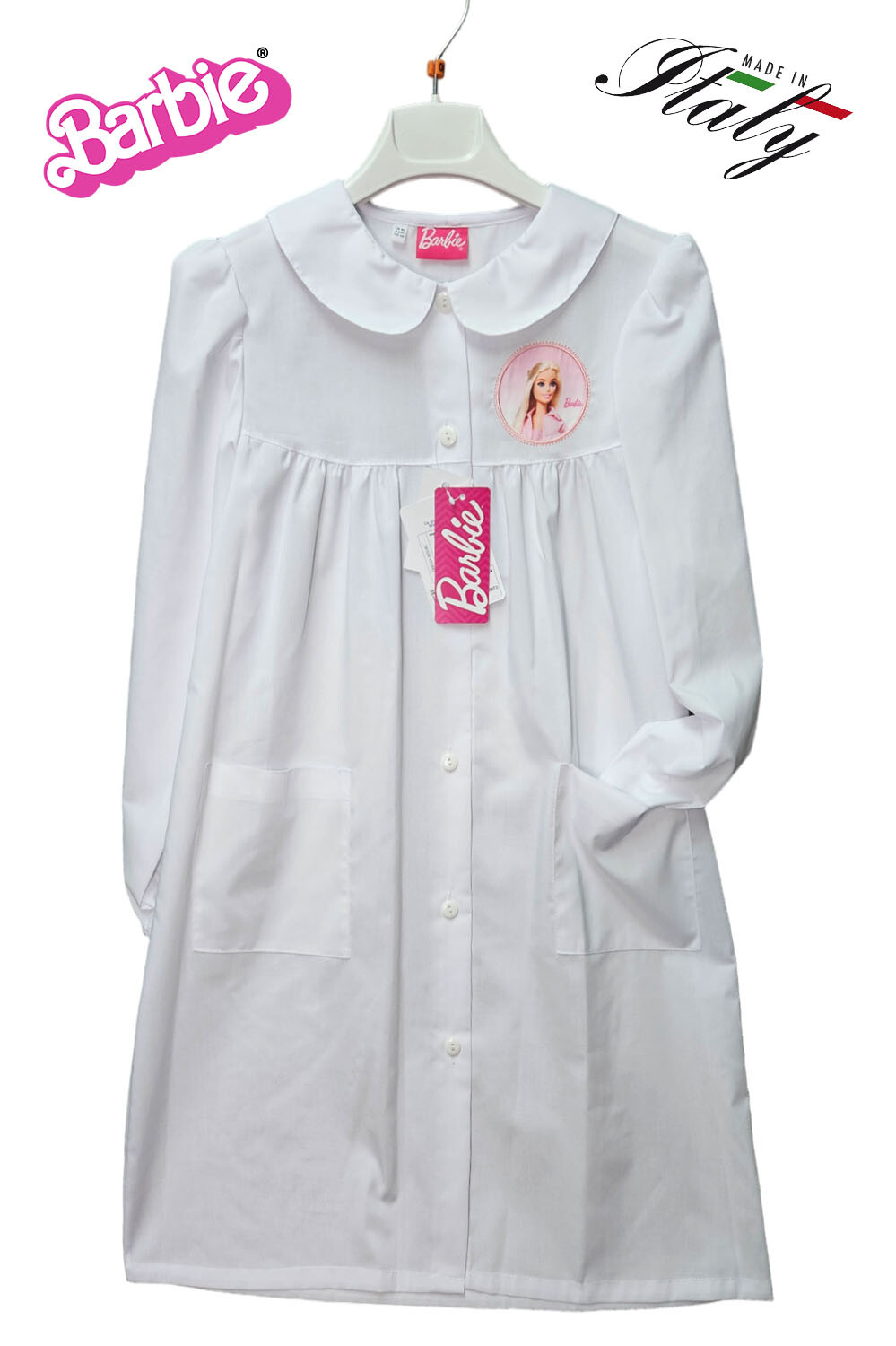 Barbie Original Apron Baby Girl White Embroidered School Upwards And Elementary