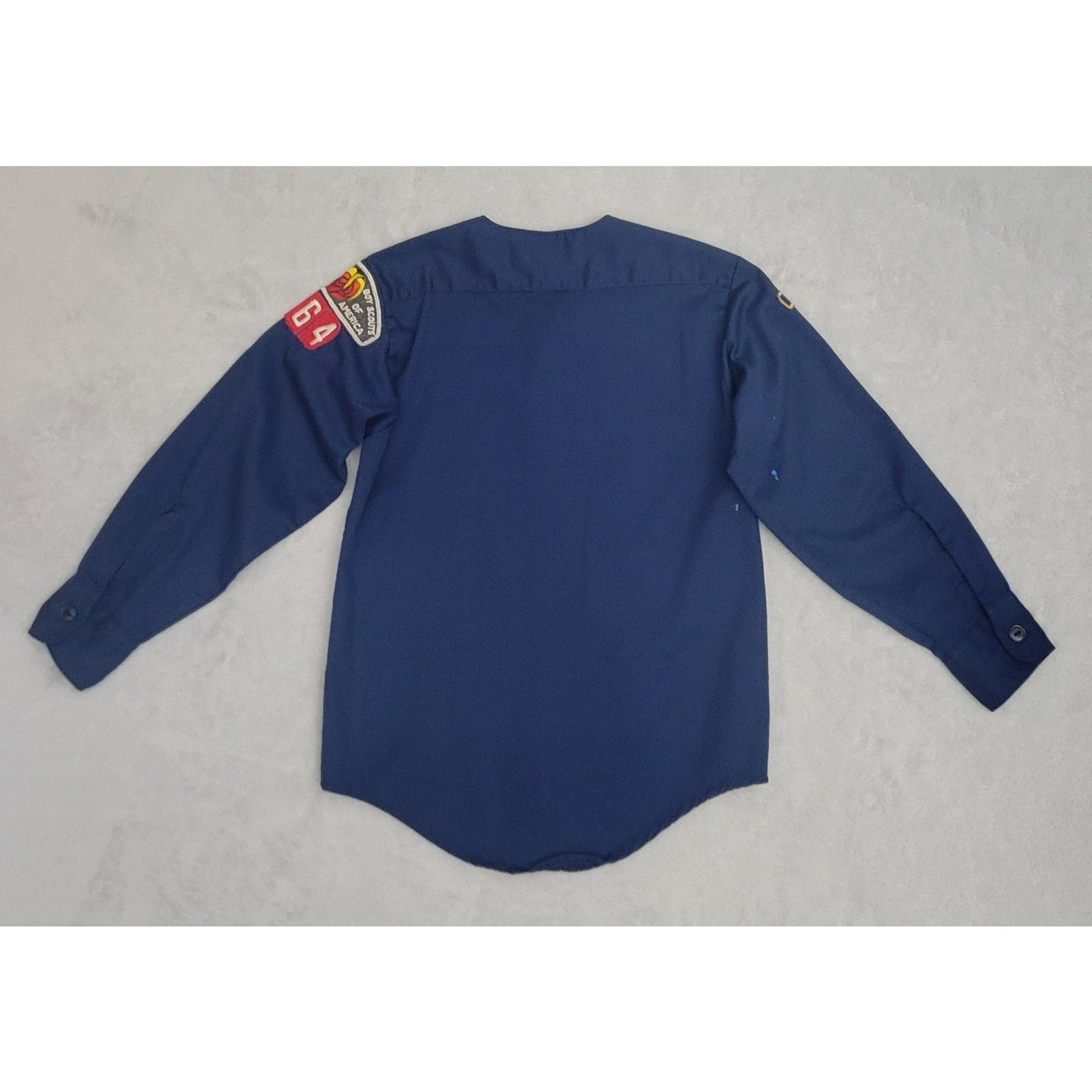 Vintage Cub Scout Youth Uniform Shirt Blue Long Sleeve No Collar w/Insignia