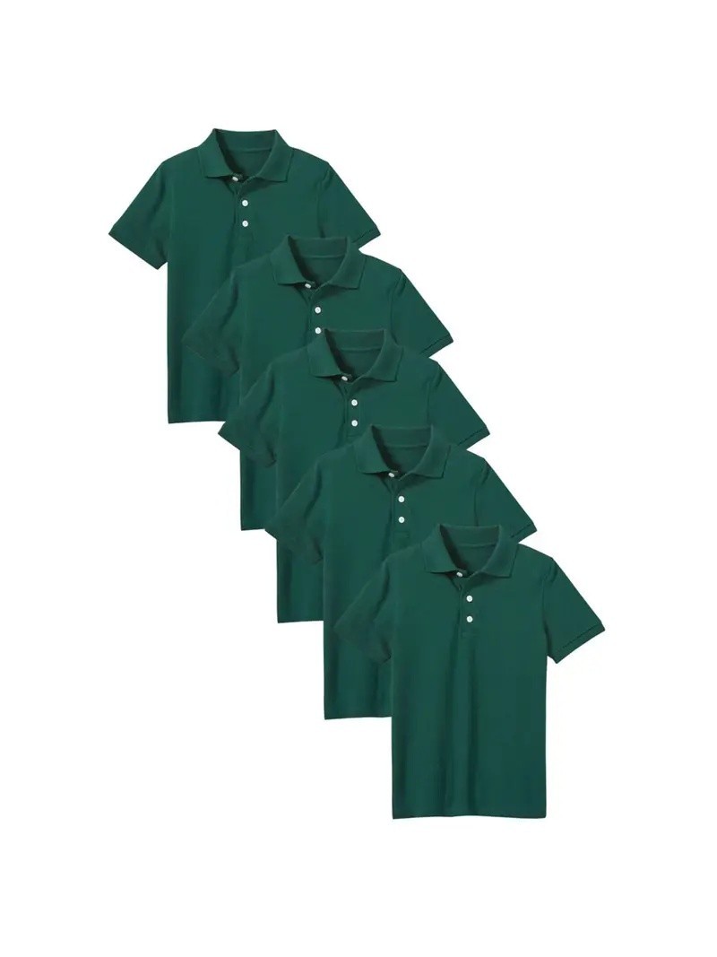 5-Pack Hunter Green Boy’s School Polo Shirts~60% Cotton/40 Poly~Tagless~sz L 9Y