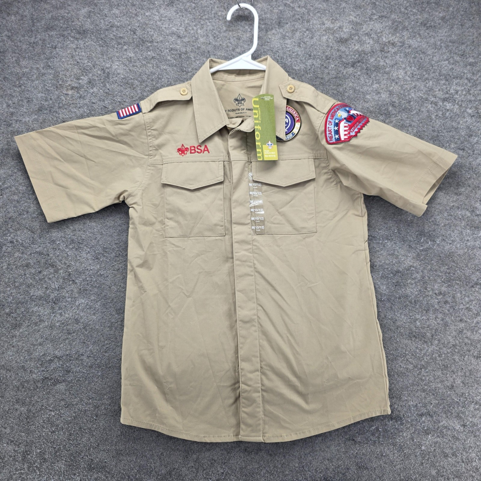 Boy Scouts Of America Shirt Youth M Beige Uniform Short Sleeve BSA Patches
