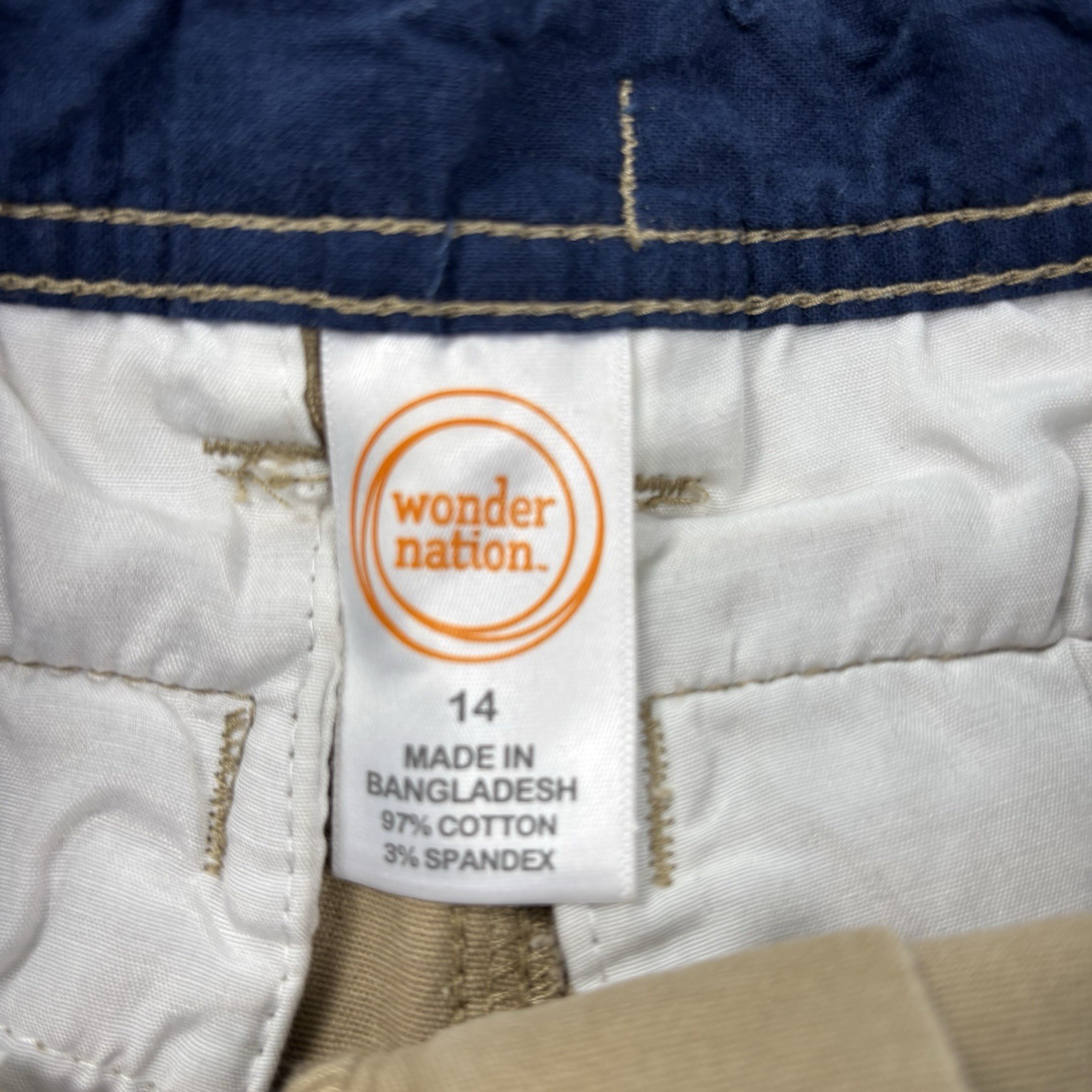 Wonder Nation Boys Uniform Shorts Khakis Size 14 Flat Front Adjustable Waist