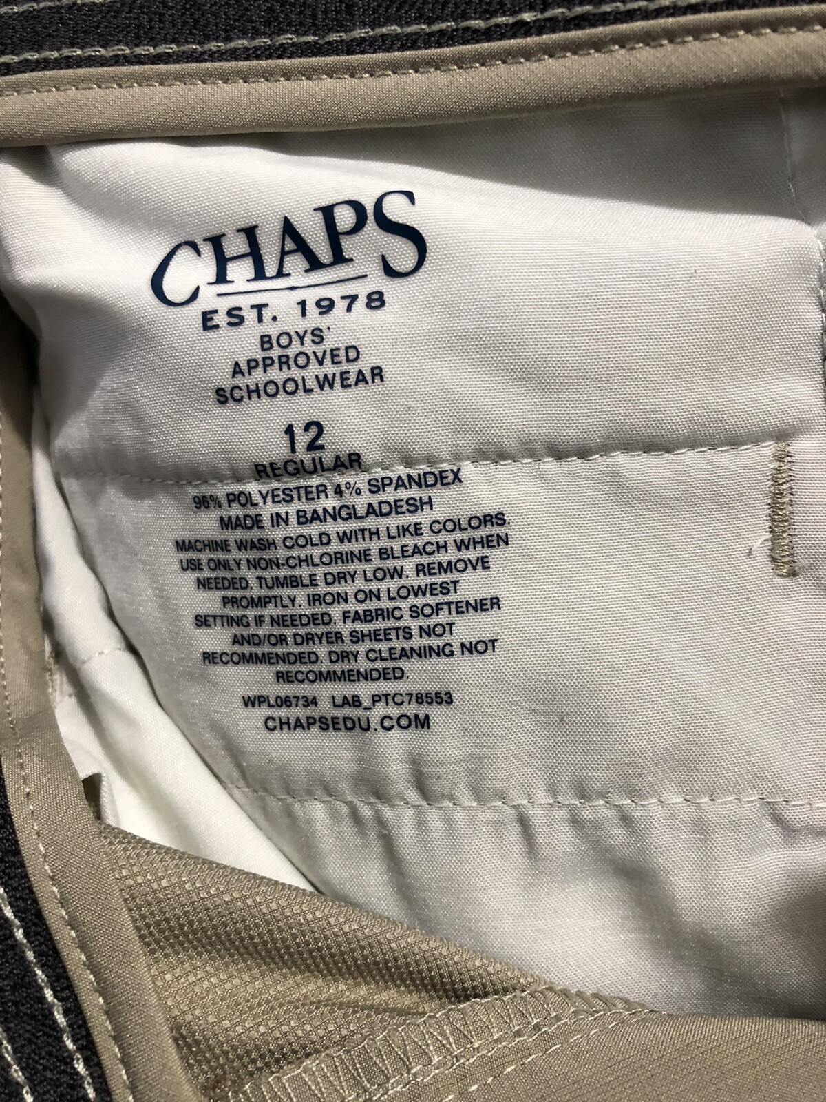 Chaps School Uniform Stone Cold Color Pants Boys 12 Regular Flex Waist Band