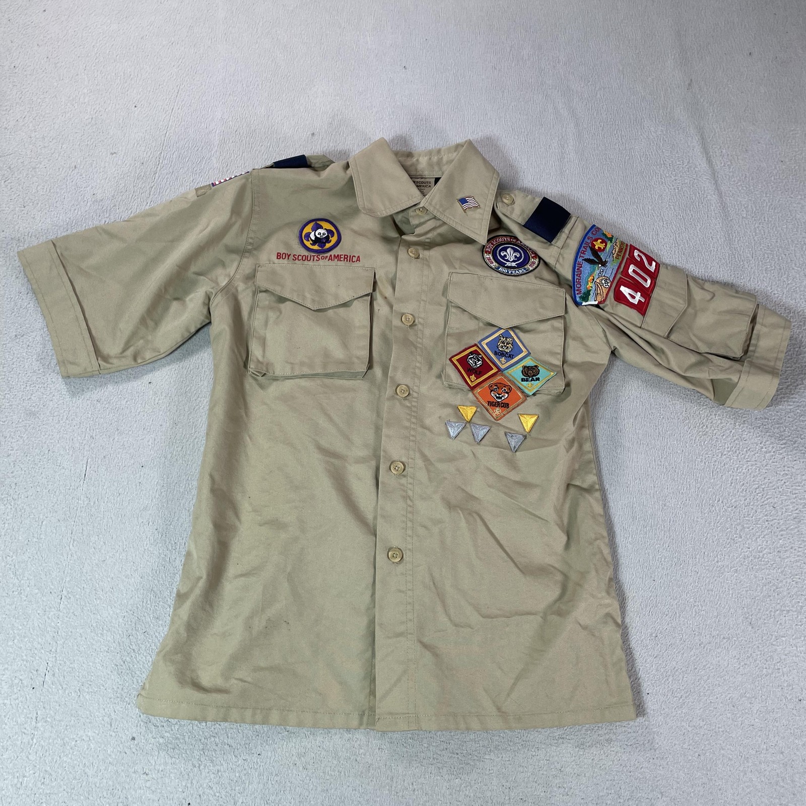 Boy Scouts Of America Shirt Youth Medium Beige Uniform Hat Neckerchief Set Lot