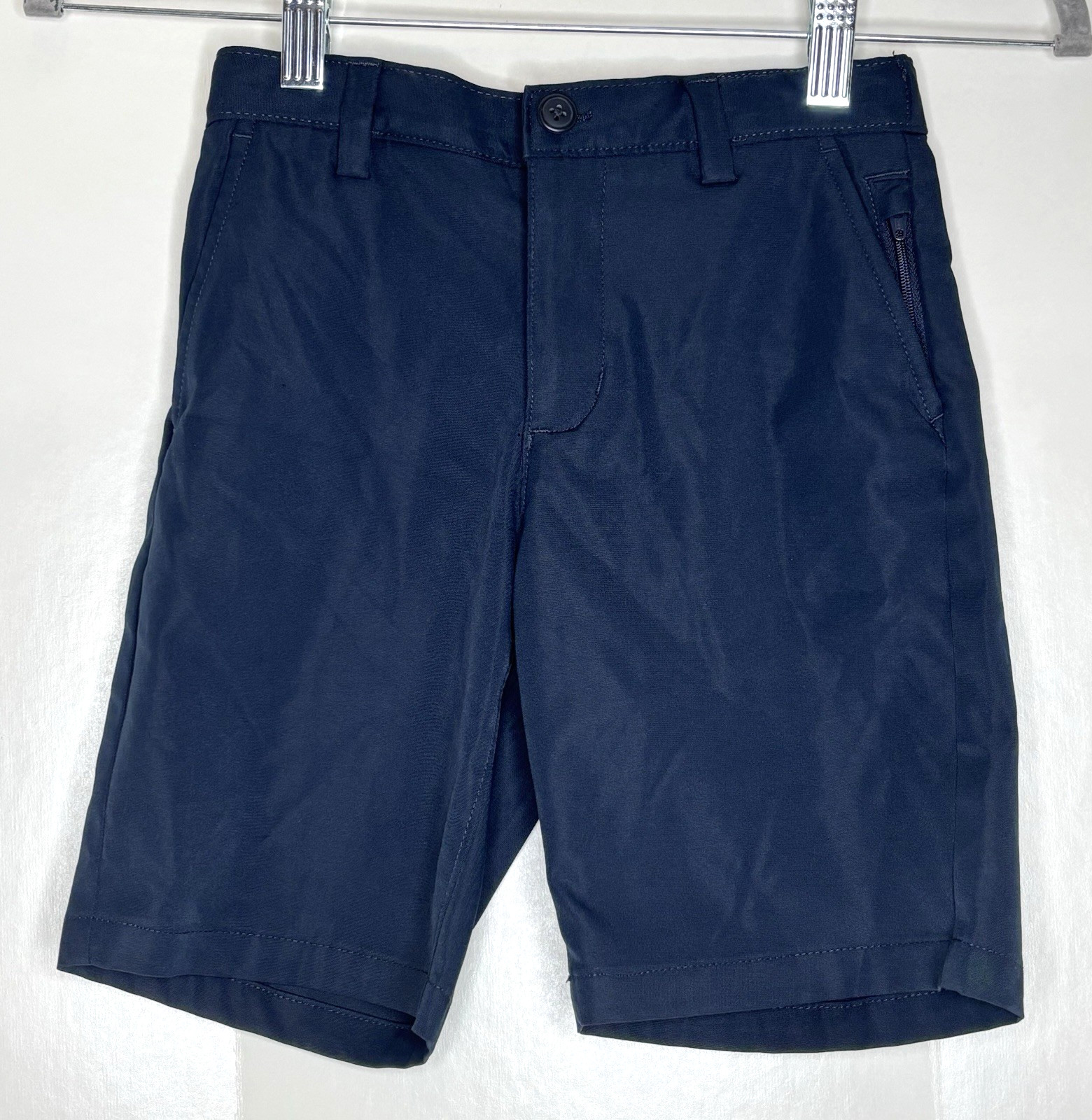 Lands’ End Boys 6 Navy Blue School Uniform Chino Shorts Adjustable Waist Pockets
