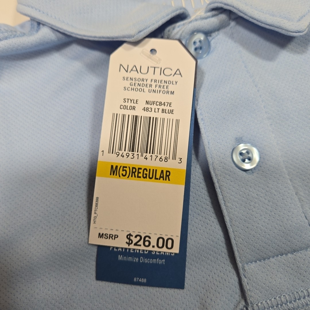 Nautica Boys Sensory-Friendly School Uniform Polo Shirt Light Blue Size M (5) NW