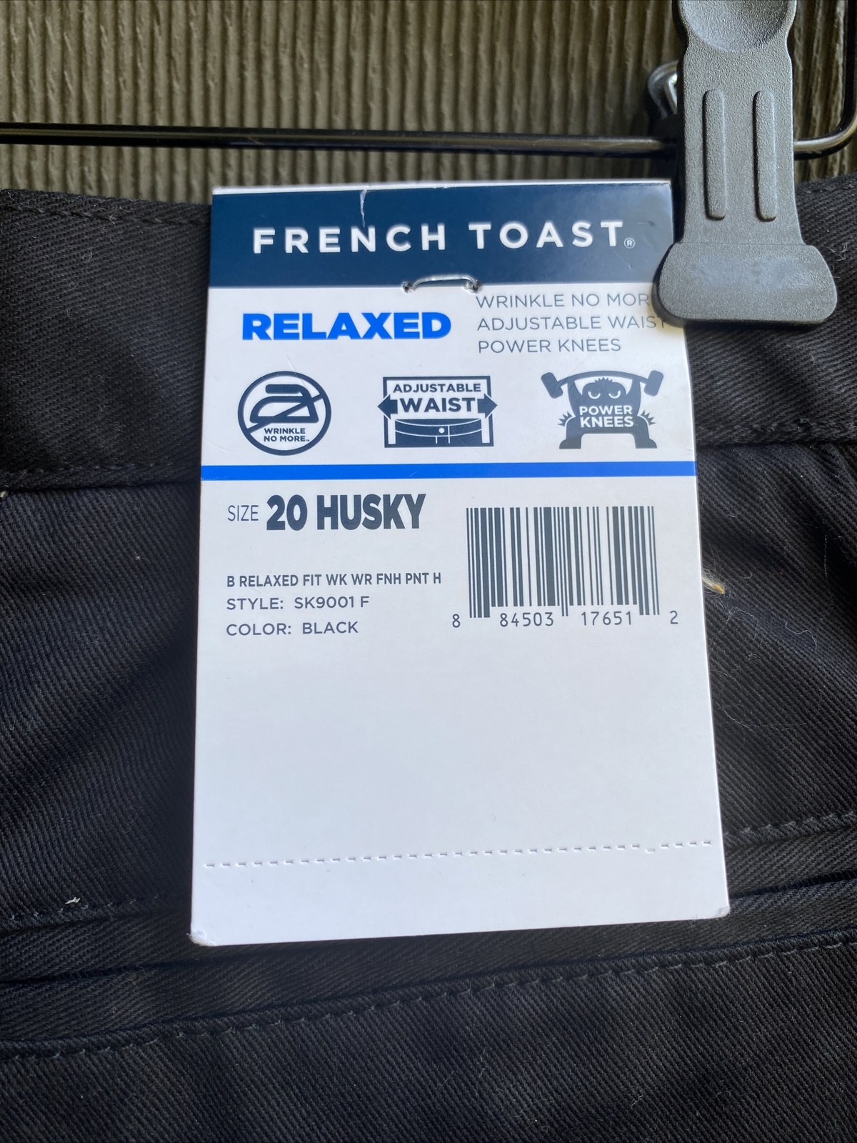 FRENCH TOAST BOYS Black RELAXED FLAT FRONT ADJ WAIST UNIFORM PANT 20 HUSKY T50
