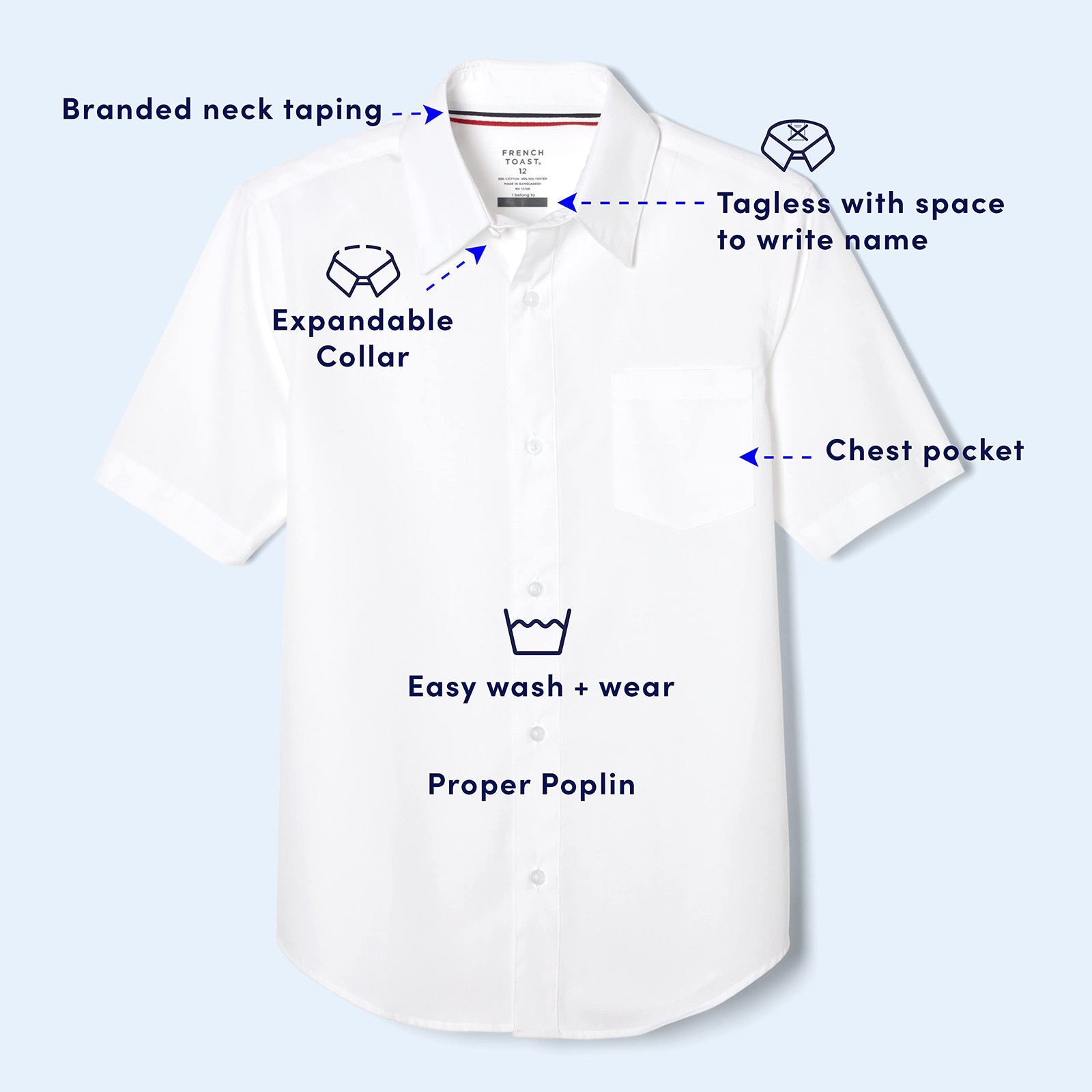 French Toast Boys’ Short Sleeve Classic Poplin Dress Shirt (Kids 14, White