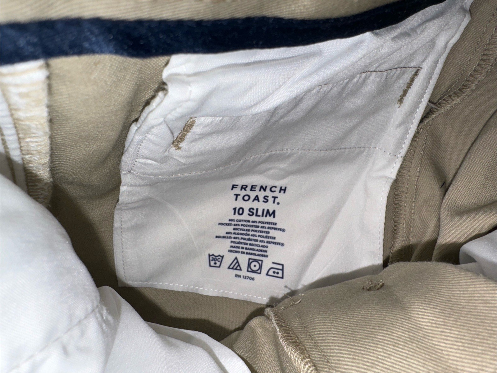 New French Toast Uniform Pants Youth Boys Sz 10 Slim Beige Adjustable Waist