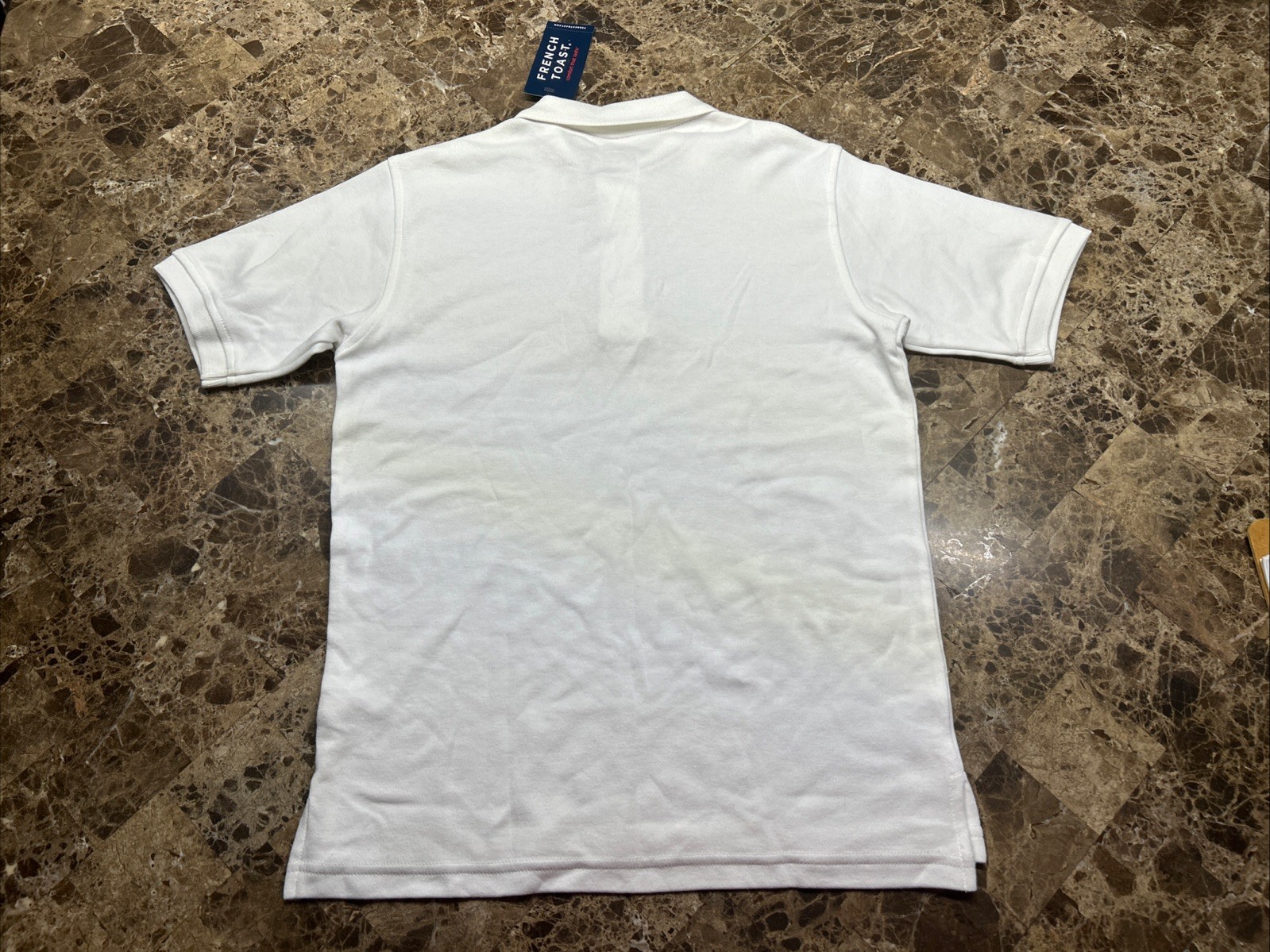 French Toast Boys Uniform Interlock Polo Shirt L (10/12) White Short Sleeve