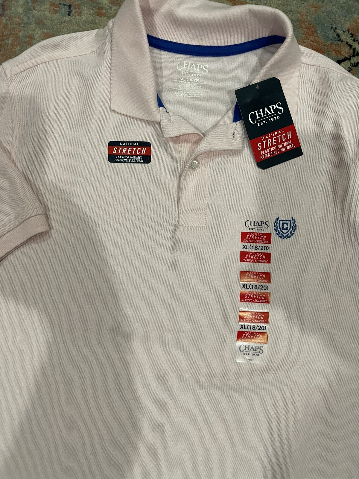 NWT Chaps Boys 18-20 XL Solid Short Sleeve Polo Shirt Natural Stretch
