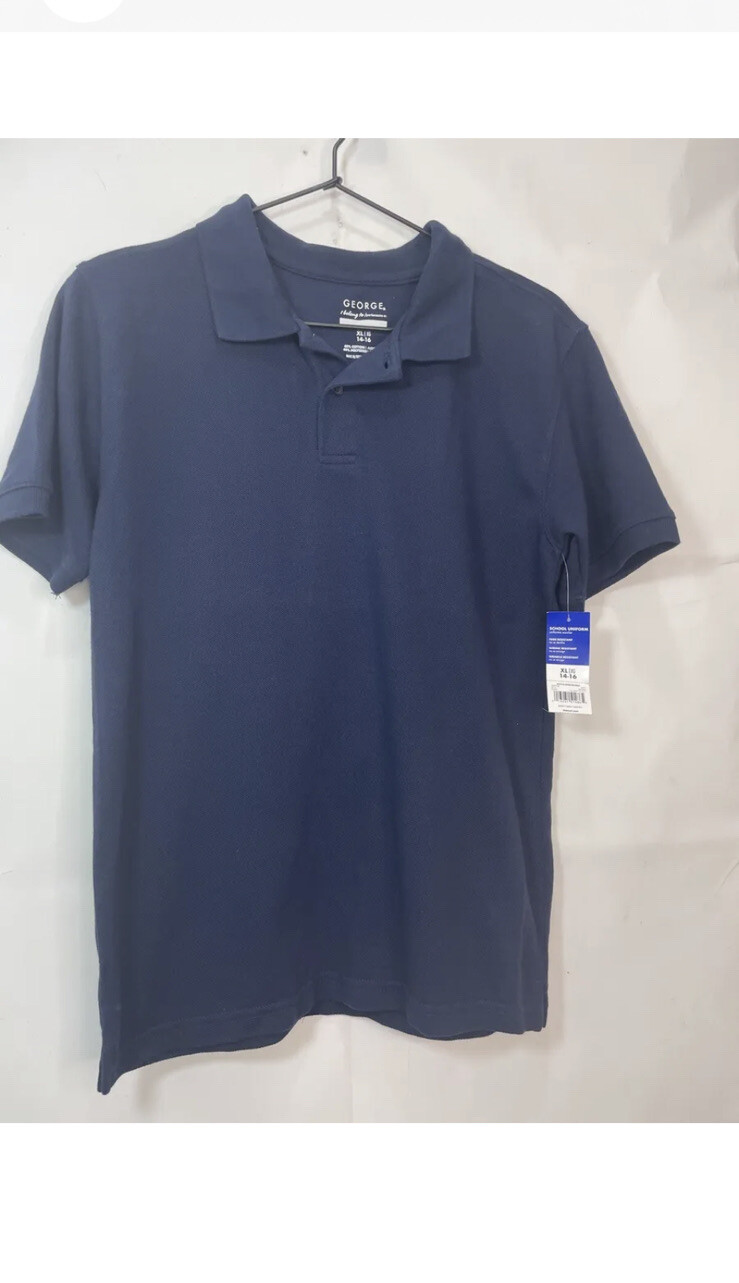 George Boys Navy Blue XL 14 -16 Short Sleeve Polo Uniform Shirt